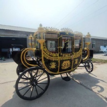 Royal Carriage European Black Horse Carriage with 4 Wheels Horse Cart Tourist Carriages Manufacturer