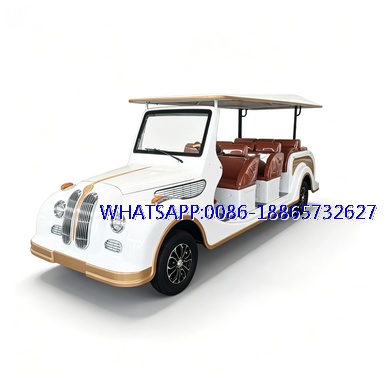 11-Seater Retro Vintage Electric Sightseeing Car, Open Tourist Shuttle Bus for Resort & Scenic Area