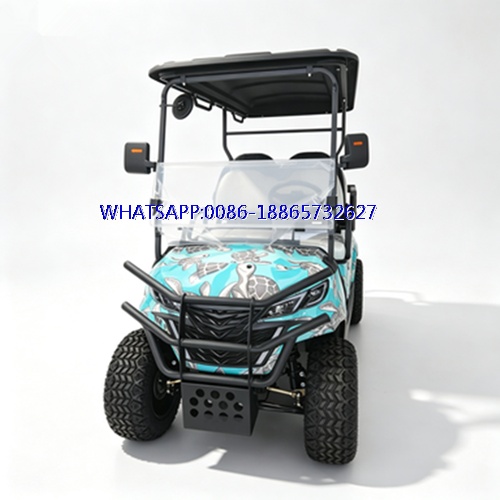Customizable multi-seat off-road electric golf carts, CE certified, with optional cargo boxes.