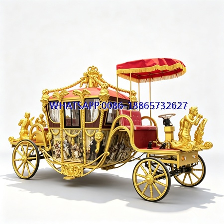 European Royal Golden Sculpture Electric Carriage For Wedding Sightseeing